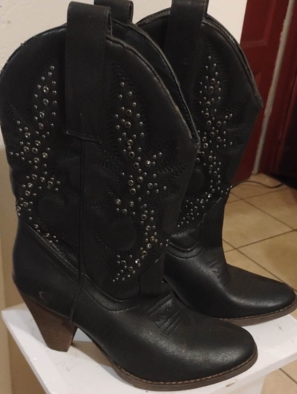 Very Volatile Black Studded Western Cowboy Boots